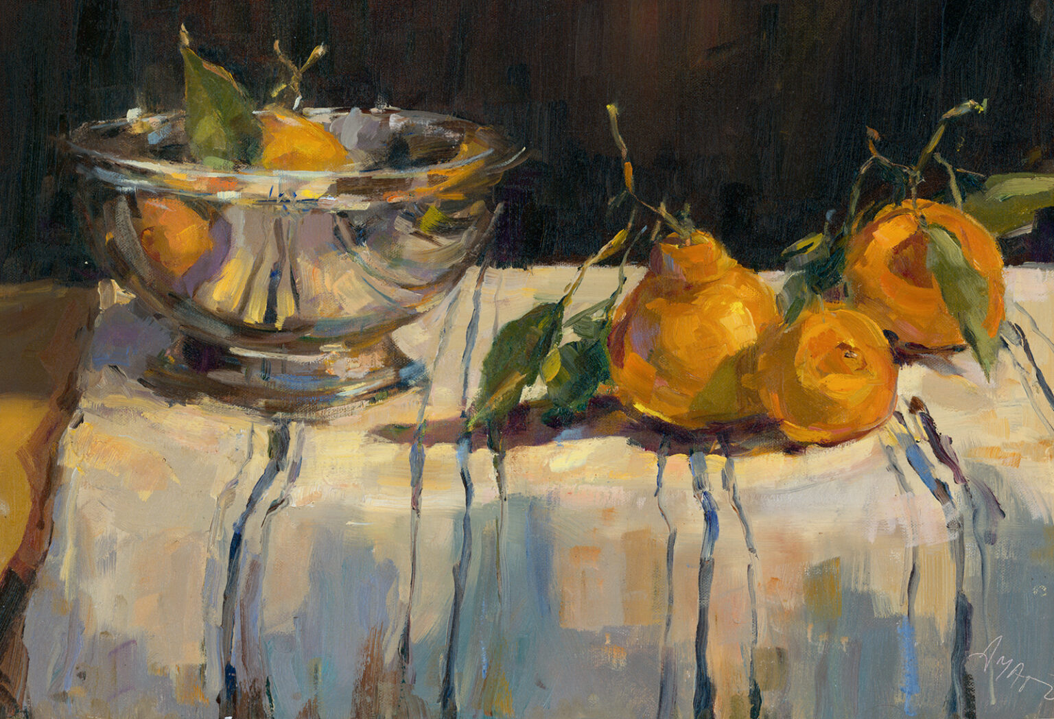 Stephanie Amato, Mandarins On Striped Cloth