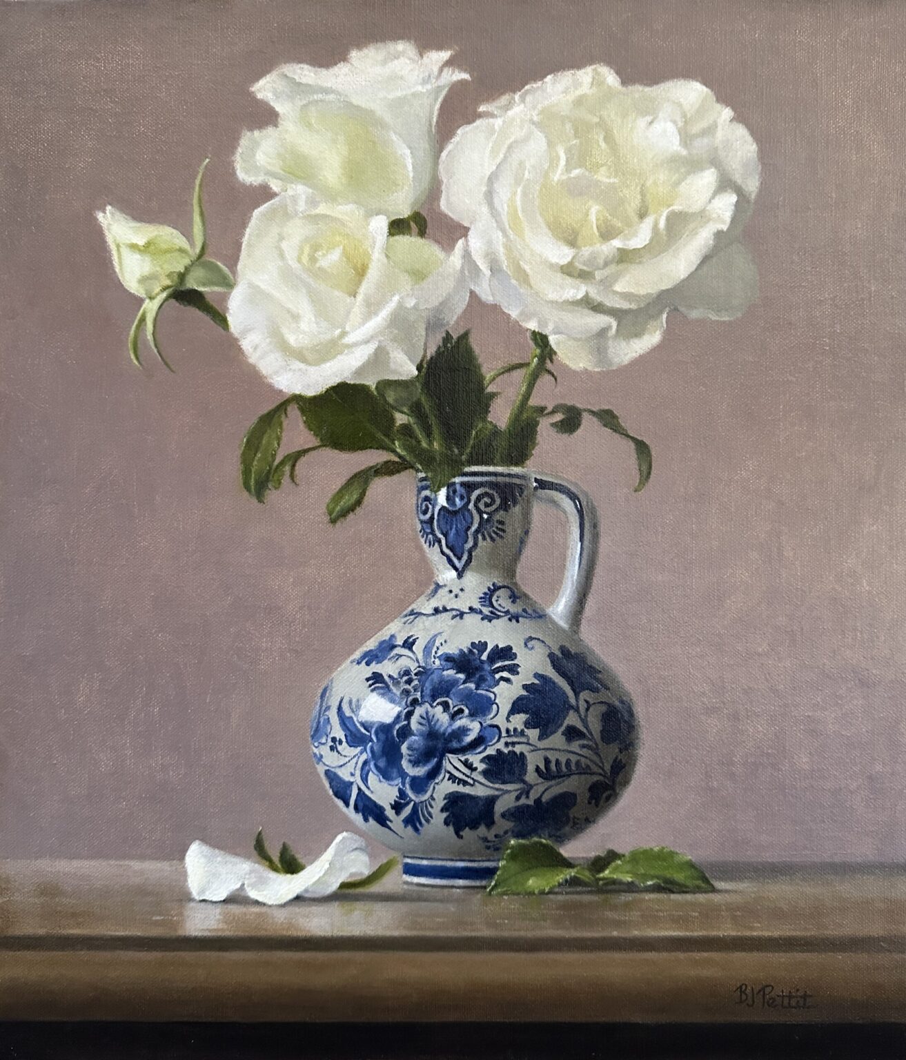 Brenda Pettit, Crystalline Roses In Blue Delft